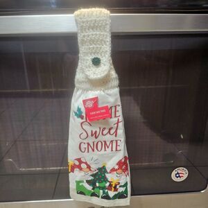 Crochet Topper Towel Handmade Gnome attached to kitchen hand towel unique NEW